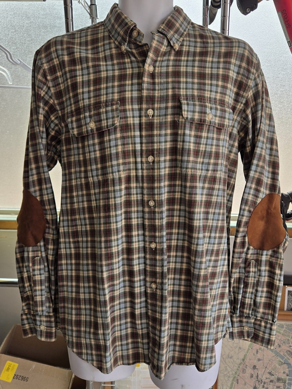 Polo Ralph Lauren Plaid Shirt L Suede Elbow Patches Button Down